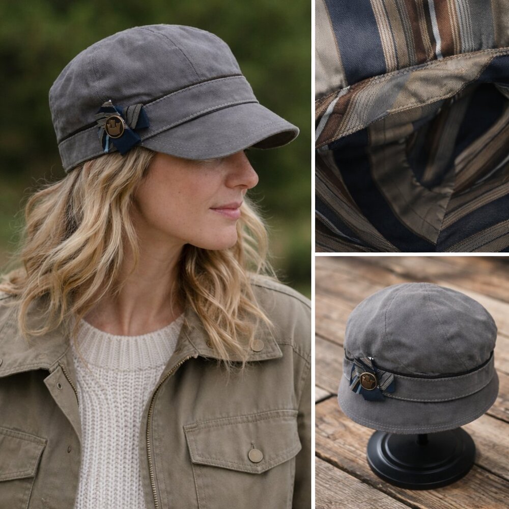 Goorin Bros Gray Military Cap w Ribbon Detail XS | Classic Heritage Newsboy Hat